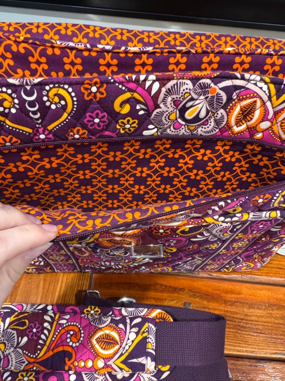 Vera Bradley Laptop Work Bag Paisley Print Travel Tote Briefcase Purple Orange - Picture 6 of 7